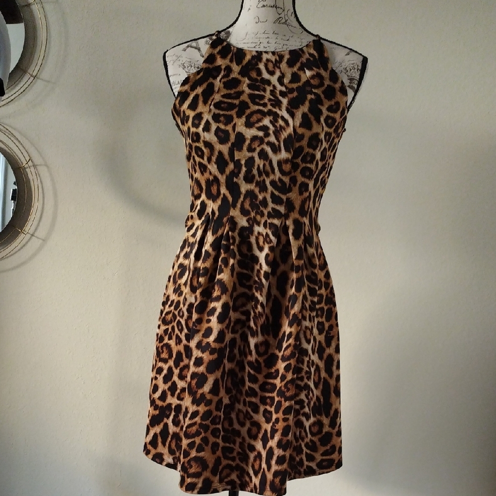 Brown Tan Pleated Halter Mini Sundress